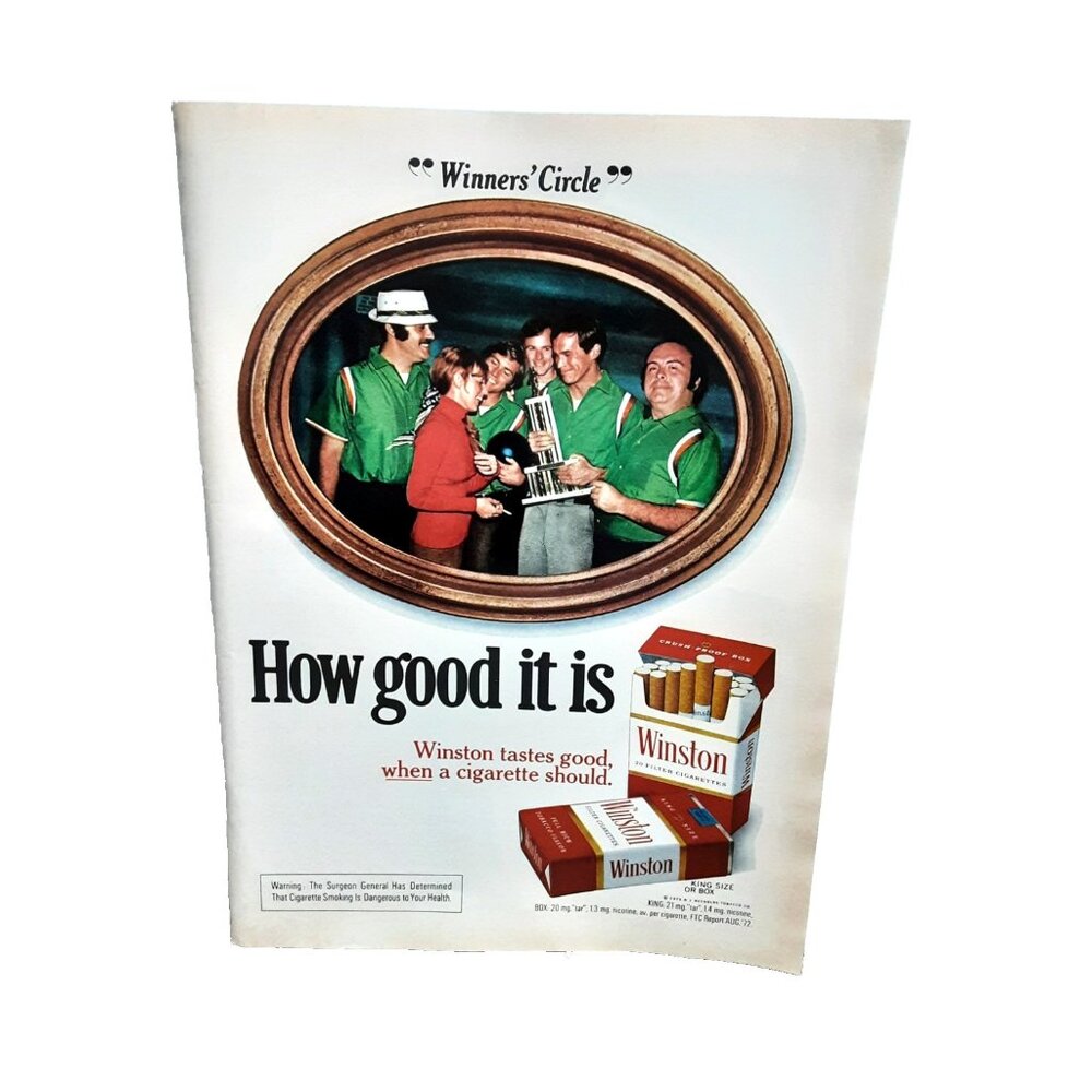 1973 Winston Cigarettes Print Ad Winners’ Circle Bowling Trophy Winners